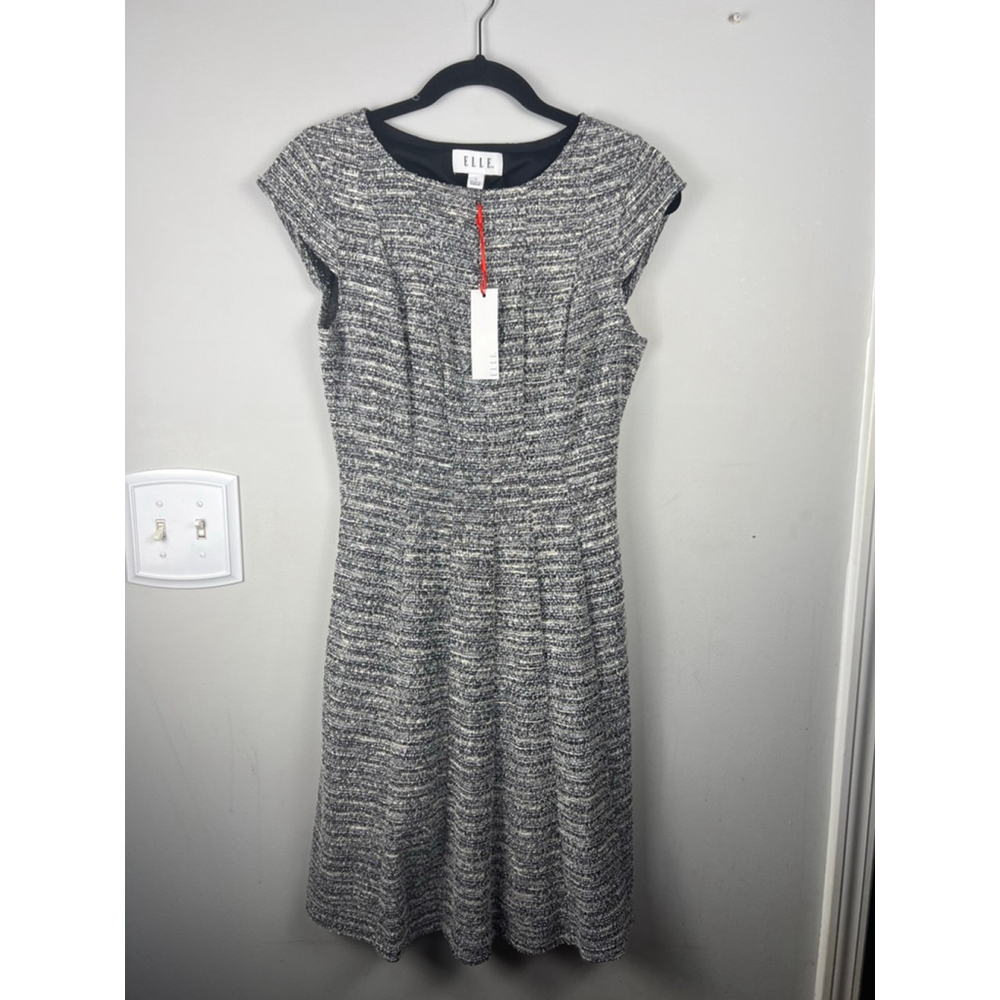 ELLE Tweed Fit & Flare Dress – Black/White – NWT – Size Small